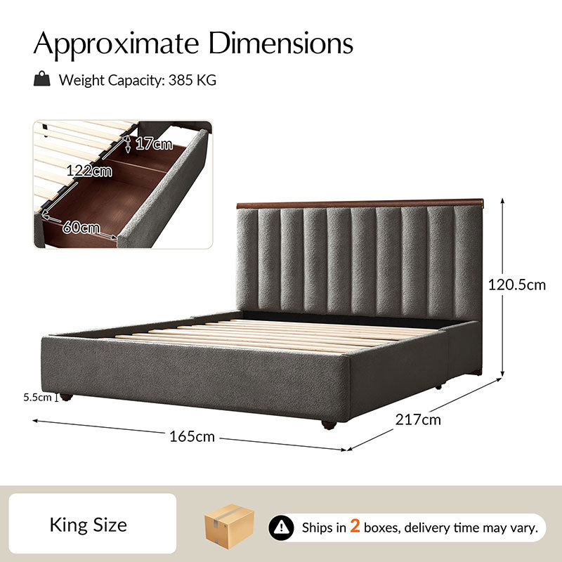 Modory Moro Upholstered Bed Frame with Modular Headboard & Side Storage