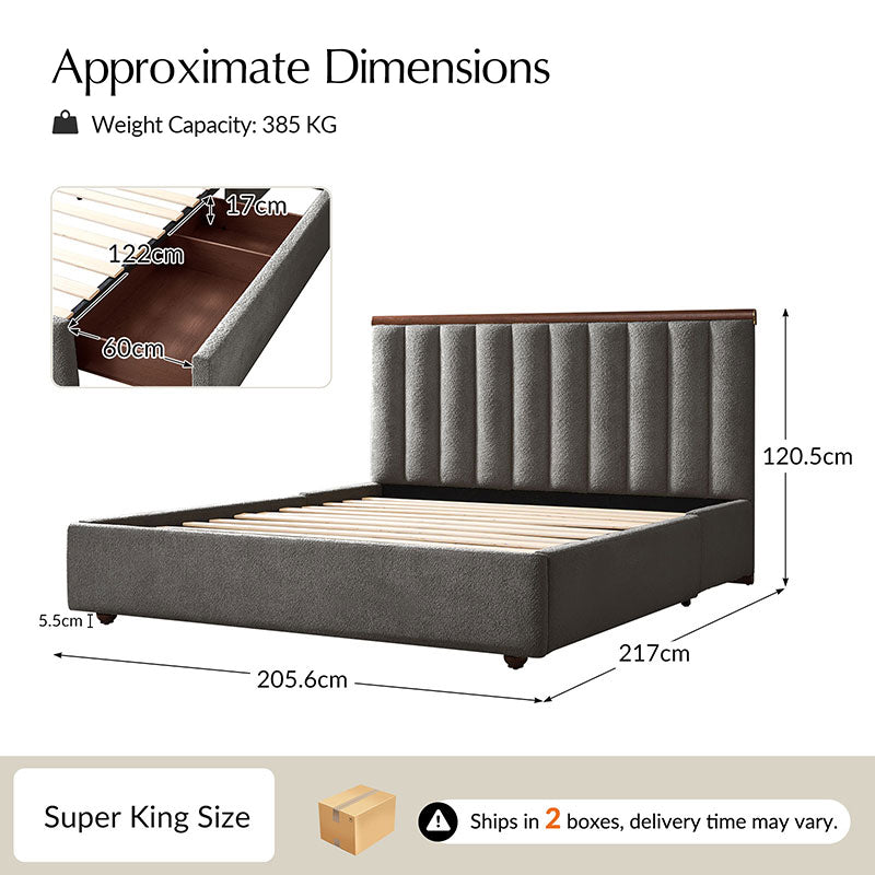 Modory Upholstered Bed Frame with Modular Headboard & Side Storage