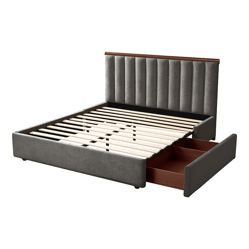 Modory Upholstered Bed Frame with Modular Headboard & Side Storage