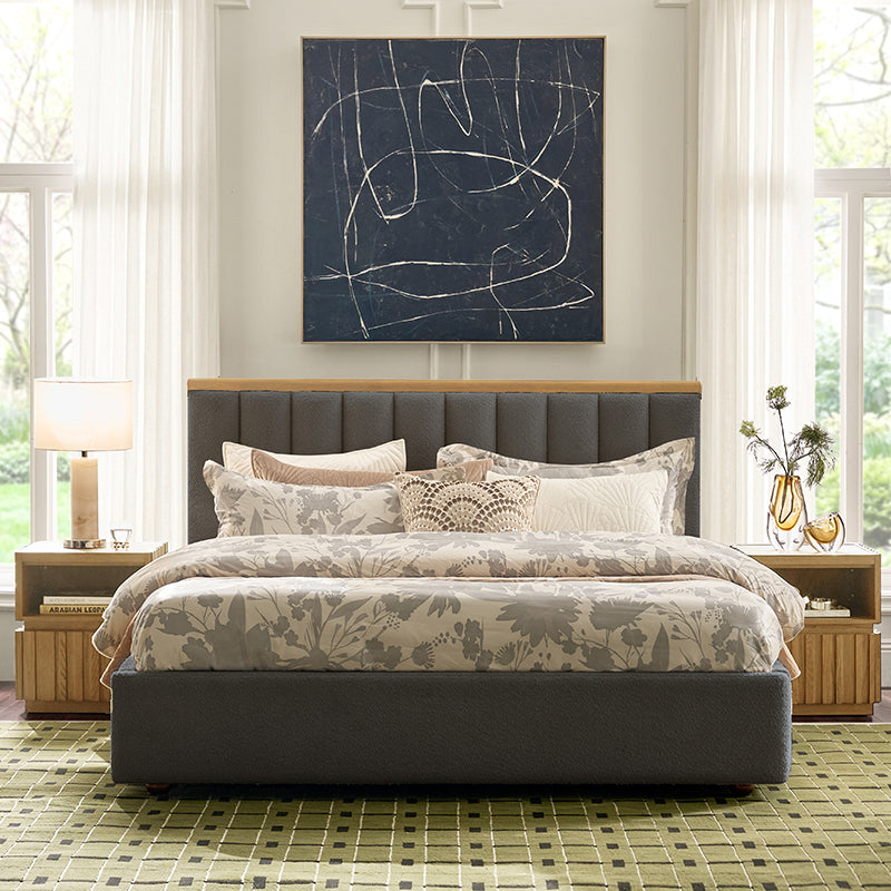 Modory Upholstered Bed Frame with Modular Headboard & Side Storage
