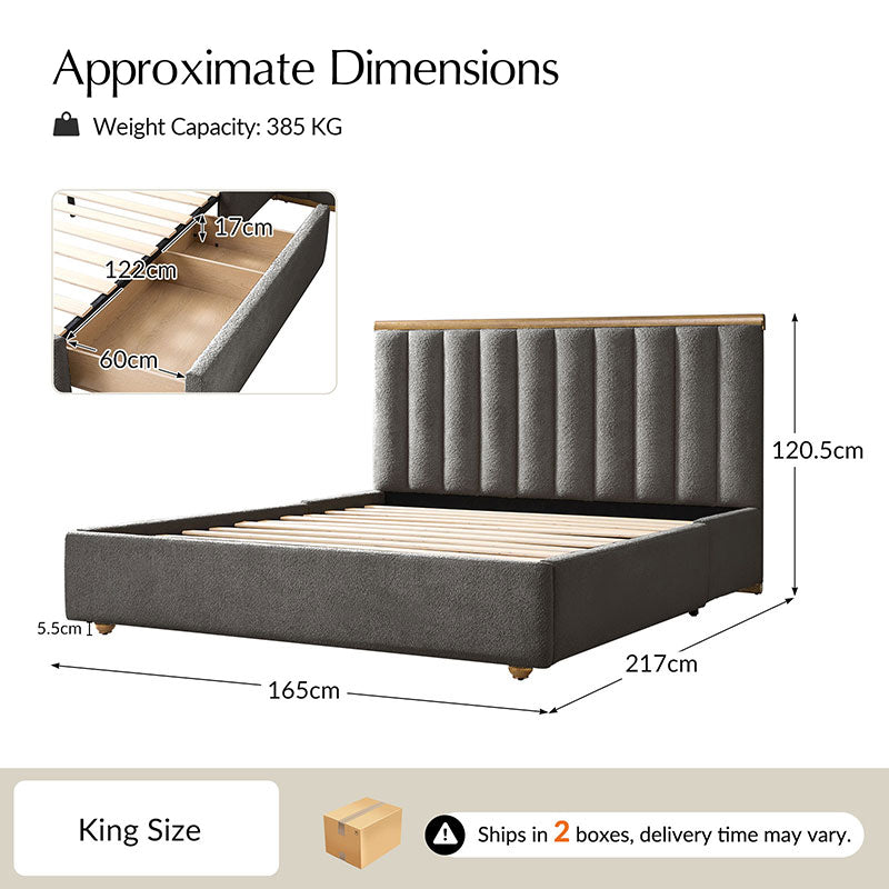 Modory Moro Upholstered Bed Frame with Modular Headboard & Side Storage