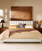 Moro Modular Modern Upholstered Bed with Wooden Slatted Border