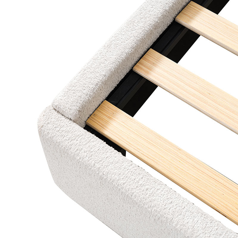 Moro Modular Modern Upholstered Bed with Wooden Slatted Border