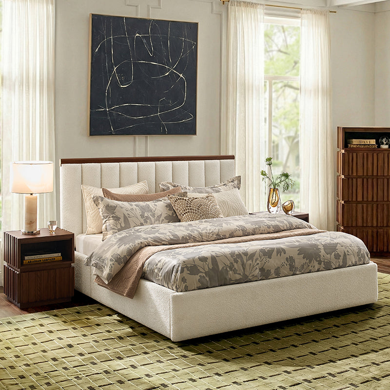 Modory Upholstered Bed Frame with Modular Headboard & Side Storage
