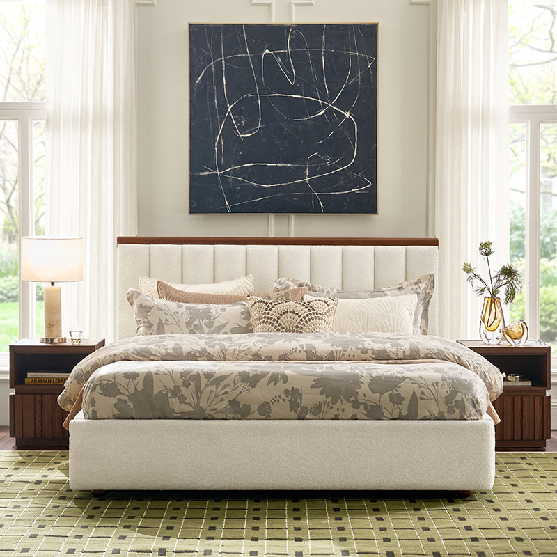 Modory Upholstered Bed Frame with Modular Headboard & Side Storage