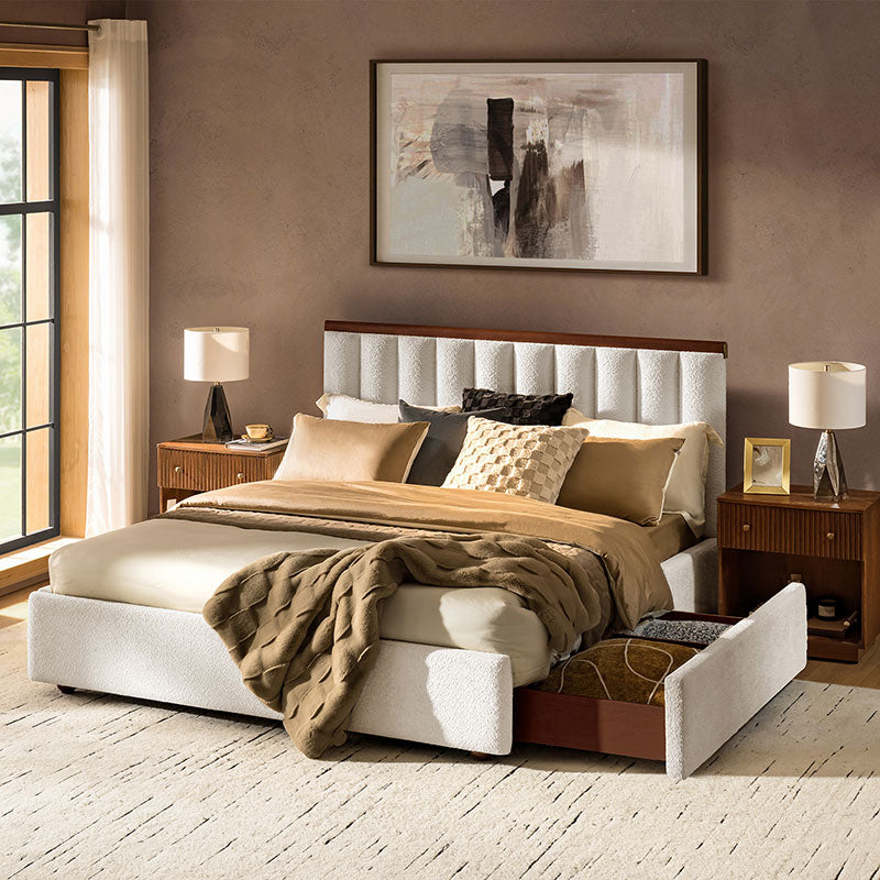 Moro Modular Modern Upholstered Bed with Wooden Slatted Border