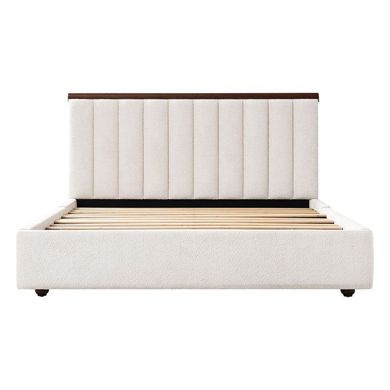 Moro Modular Modern Upholstered Bed with Wooden Slatted Border