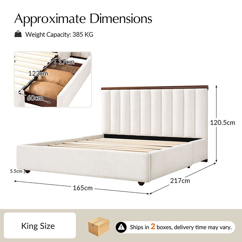 Moro Modular Modern Upholstered Bed with Wooden Slatted Border