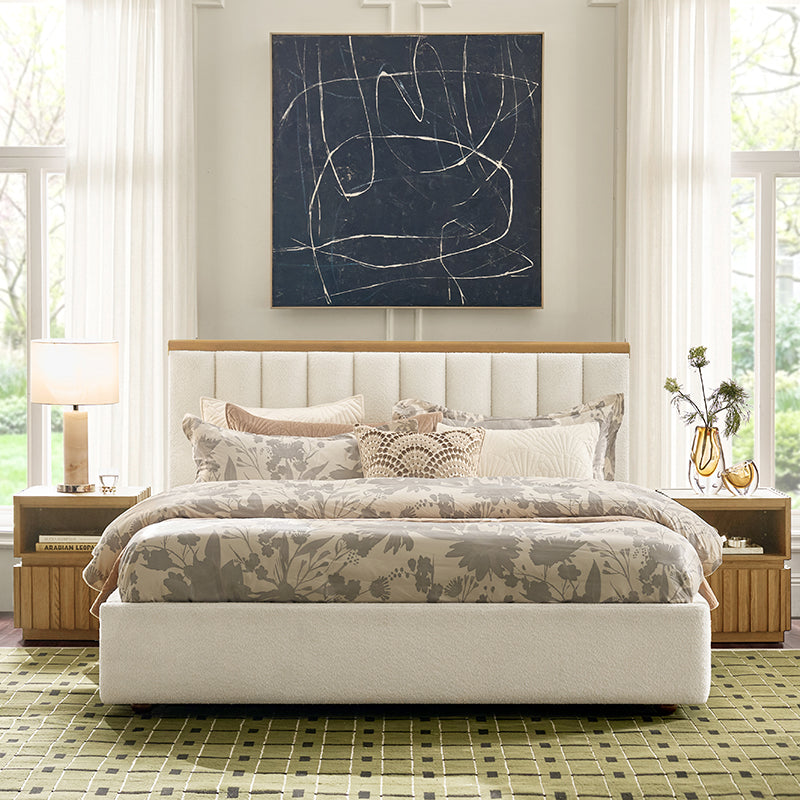 Modory Upholstered Bed Frame with Modular Headboard & Side Storage