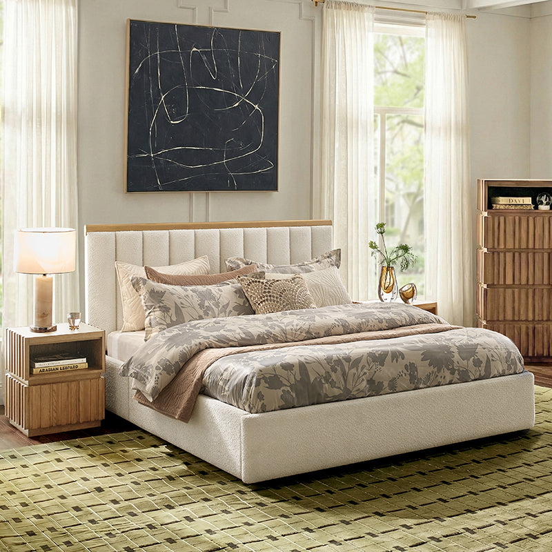 Modory Upholstered Bed Frame with Modular Headboard & Side Storage