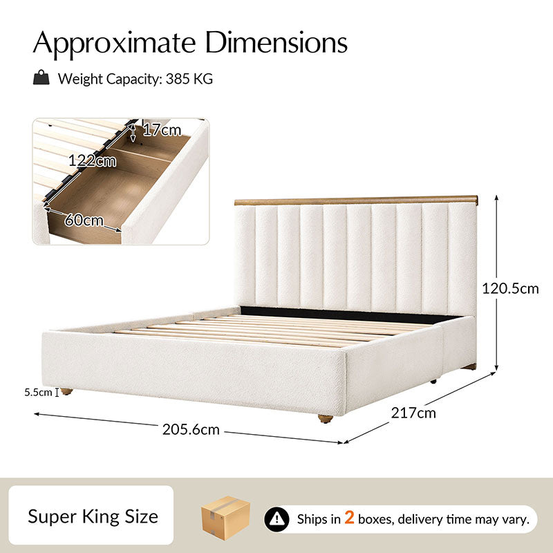 Modory Moro Upholstered Bed Frame with Modular Headboard & Side Storage