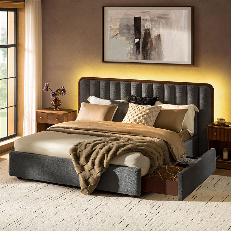 Modory Moro Upholstered Bed Frame with Modular Headboard & Side Storage