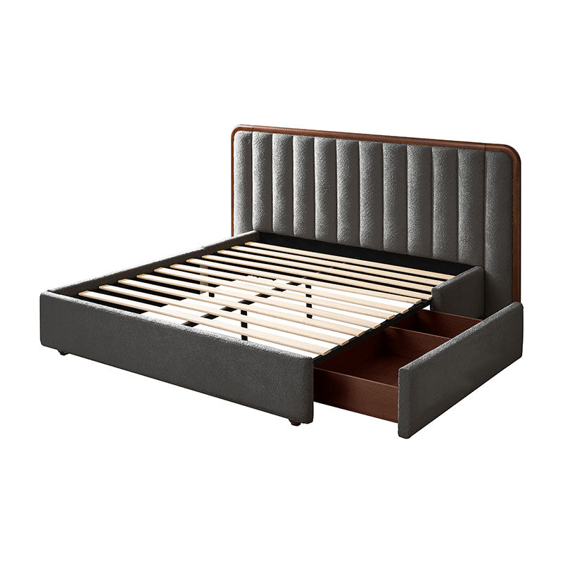Modory Upholstered Bed Frame with Modular Headboard & Side Storage