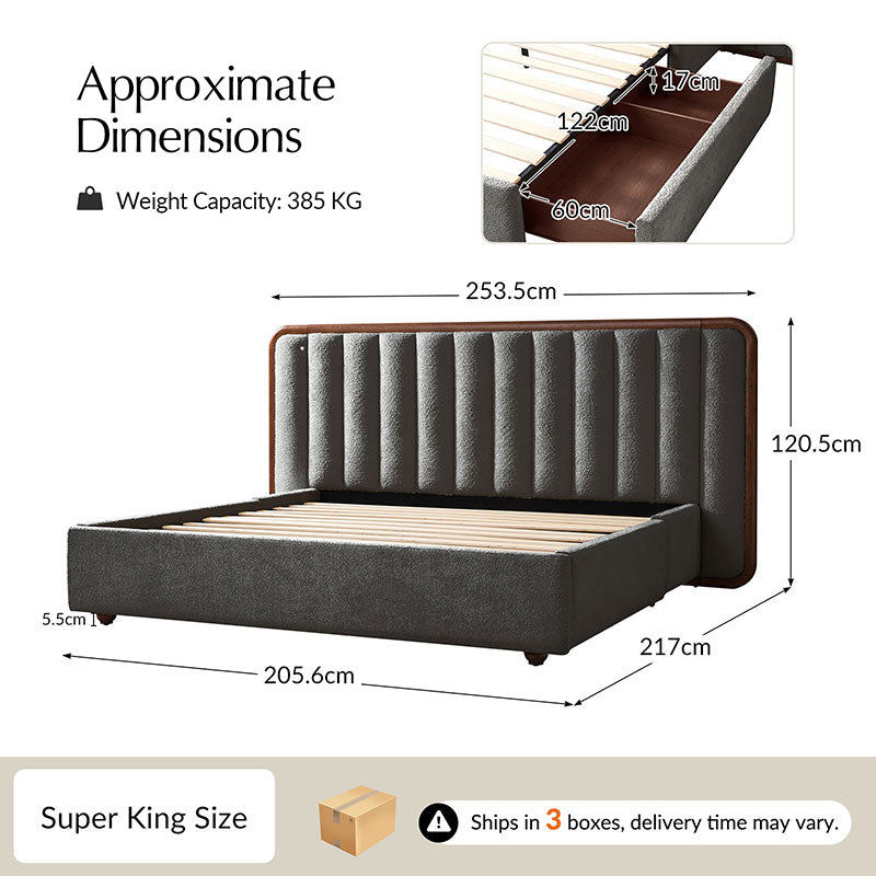 Modory Upholstered Bed Frame with Modular Headboard & Side Storage