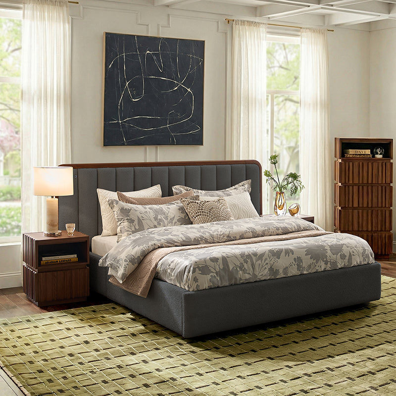 Modory Upholstered Bed Frame with Modular Headboard & Side Storage