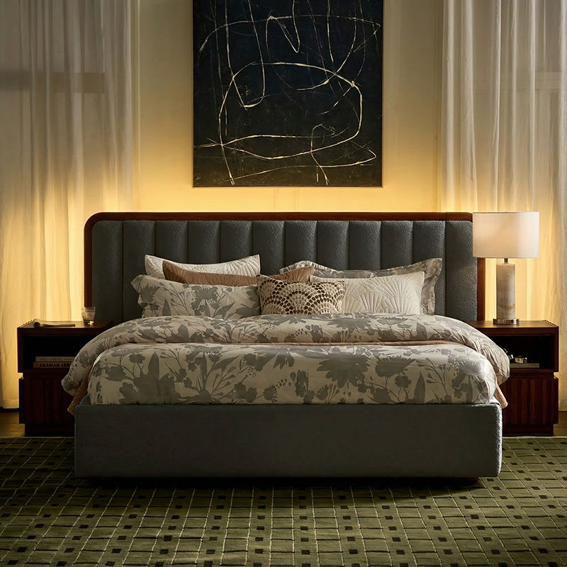 Modory Upholstered Bed Frame with Modular Headboard & Side Storage