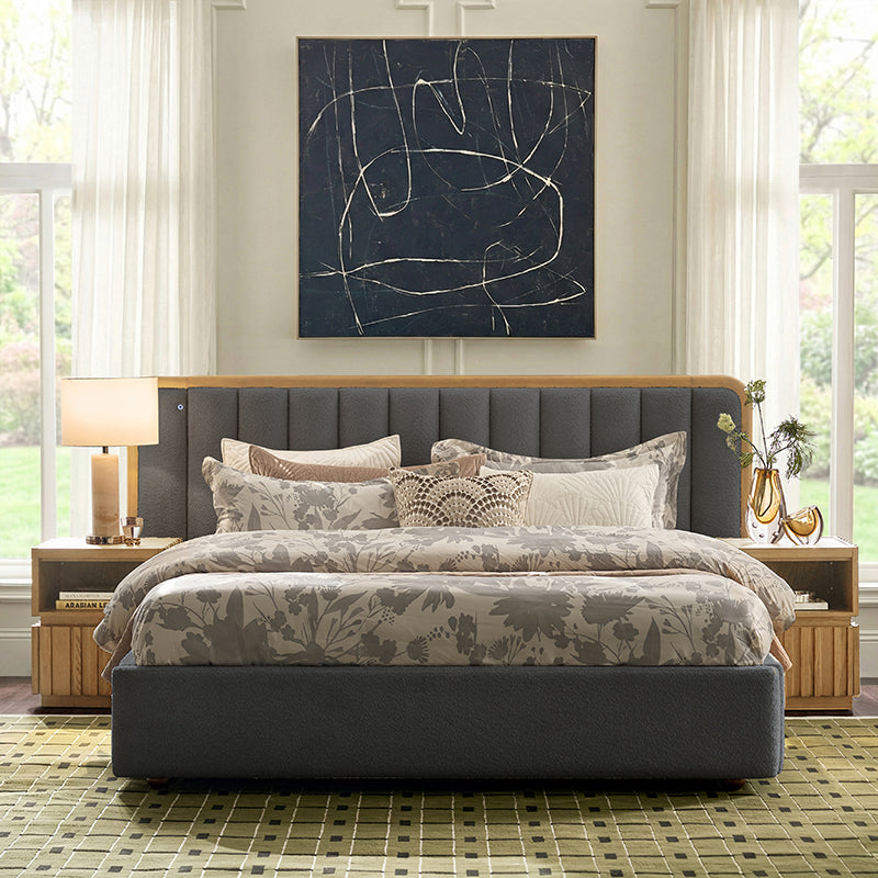 Modory Upholstered Bed Frame with Modular Headboard & Side Storage