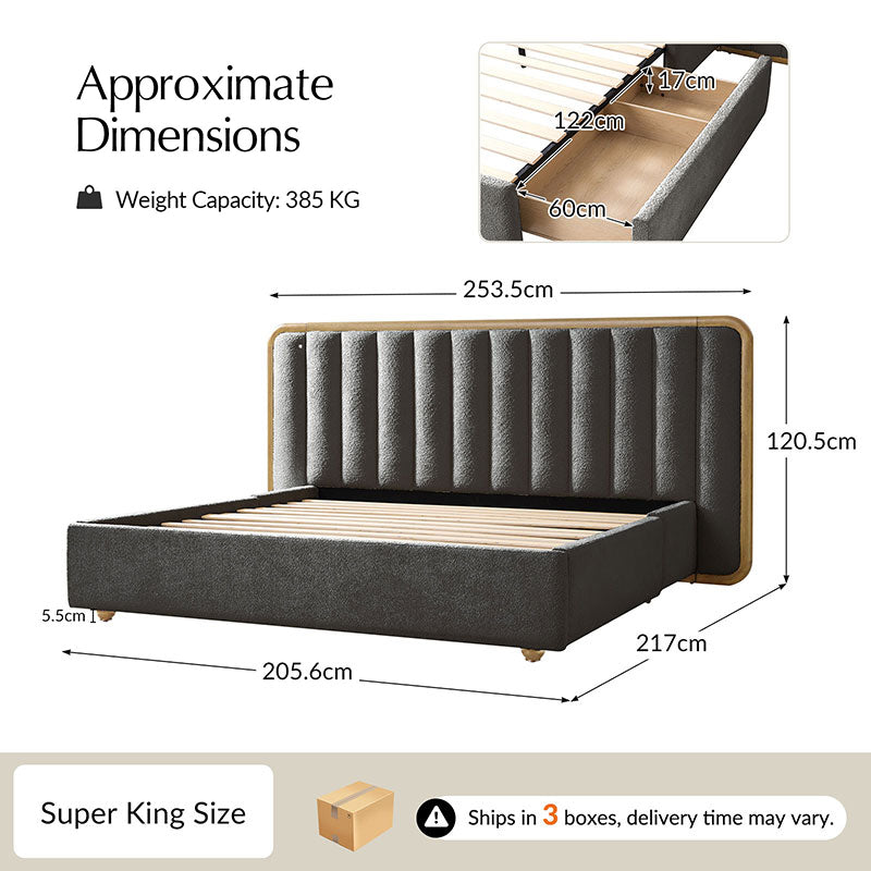 Modory Moro Upholstered Bed Frame with Modular Headboard & Side Storage