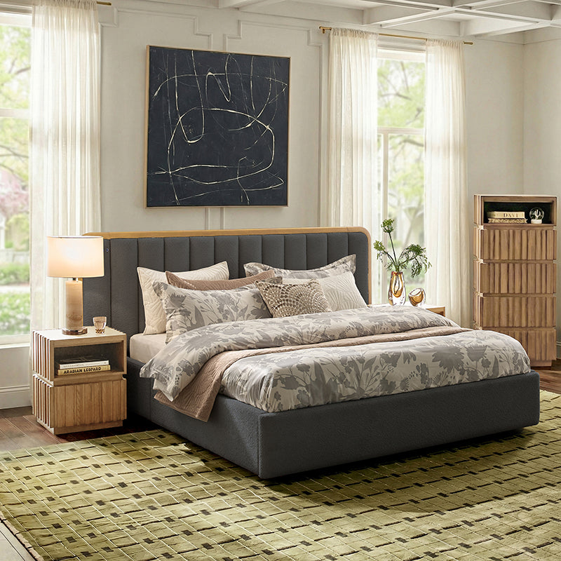 Modory Upholstered Bed Frame with Modular Headboard & Side Storage