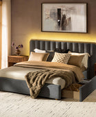 Modory Moro Upholstered Bed Frame with Modular Headboard & Side Storage