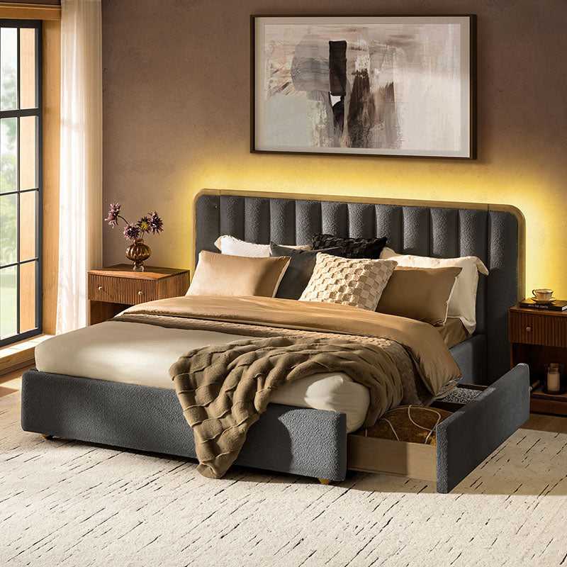 Modory Moro Upholstered Bed Frame with Modular Headboard & Side Storage