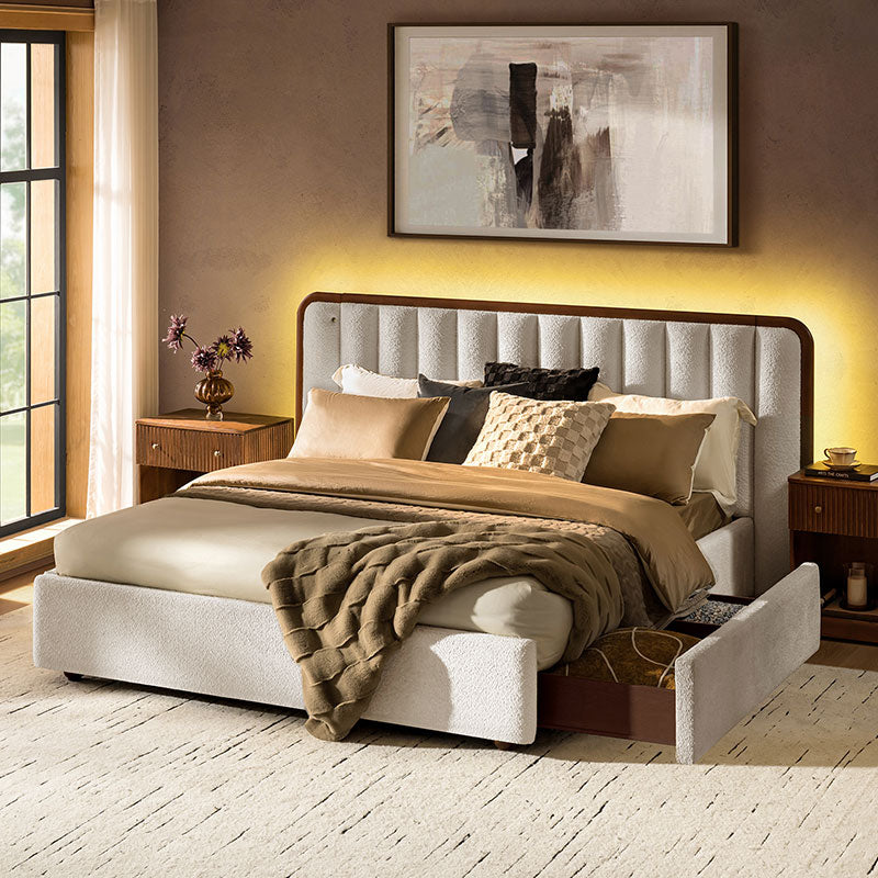 Modory Moro Upholstered Bed Frame with Modular Headboard & Side Storage
