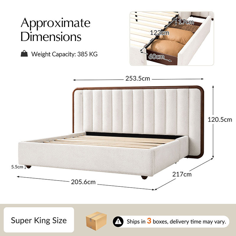 Modory Moro Upholstered Bed Frame with Modular Headboard & Side Storage