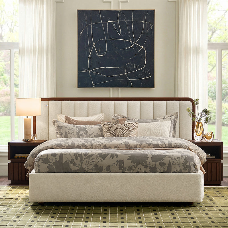Modory Upholstered Bed Frame with Modular Headboard & Side Storage