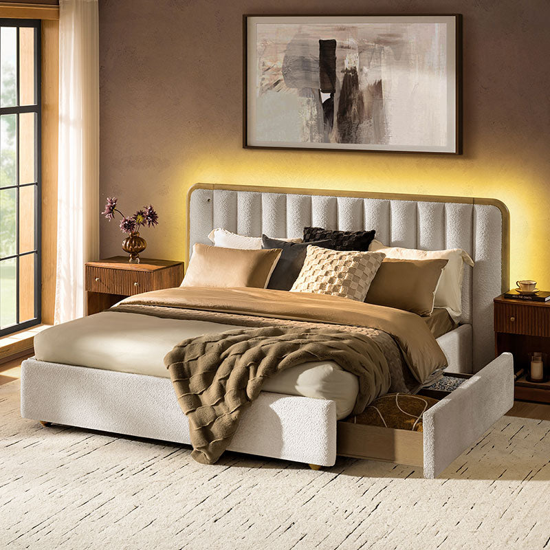 Modory Moro Upholstered Bed Frame with Modular Headboard & Side Storage