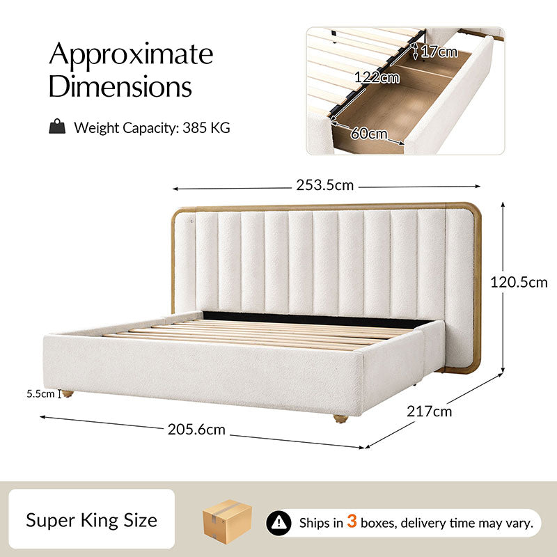 Modory Moro Upholstered Bed Frame with Modular Headboard & Side Storage