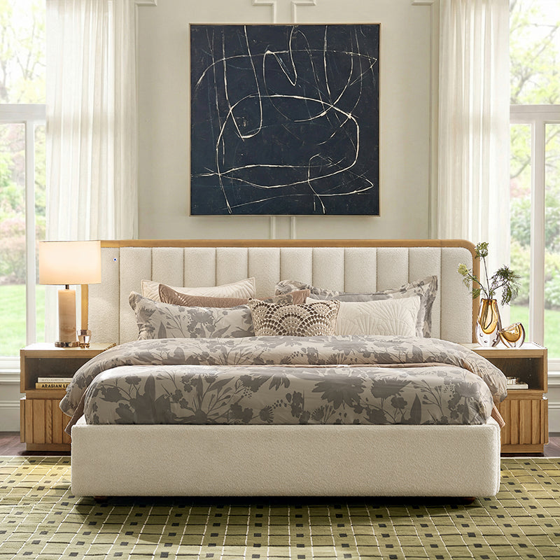 Modory Upholstered Bed Frame with Modular Headboard & Side Storage