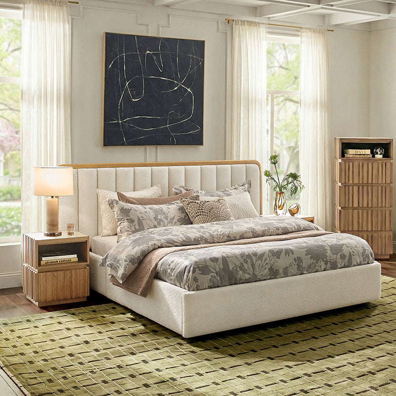 Modory Upholstered Bed Frame with Modular Headboard & Side Storage