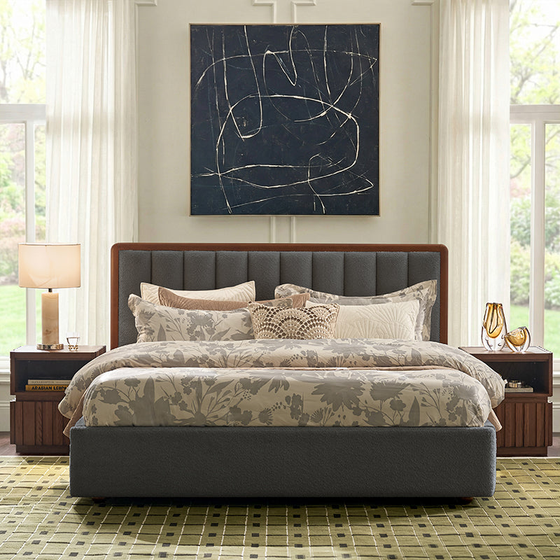 Modory Upholstered Bed Frame with Modular Headboard & Side Storage