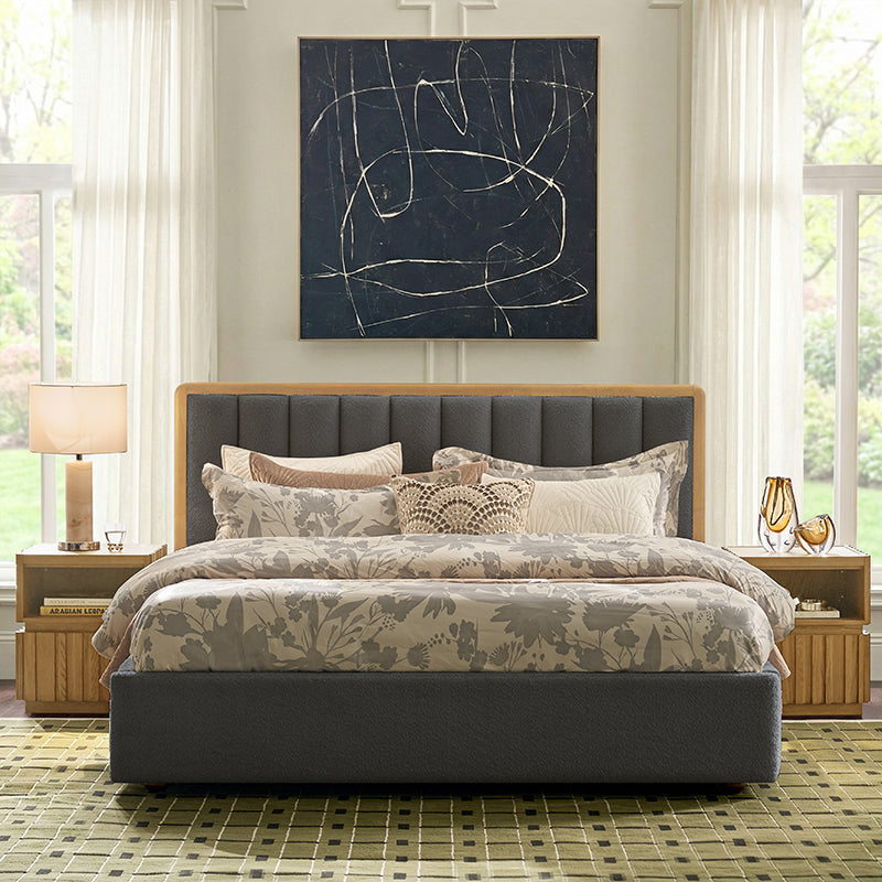 Modory Upholstered Bed Frame with Modular Headboard & Side Storage