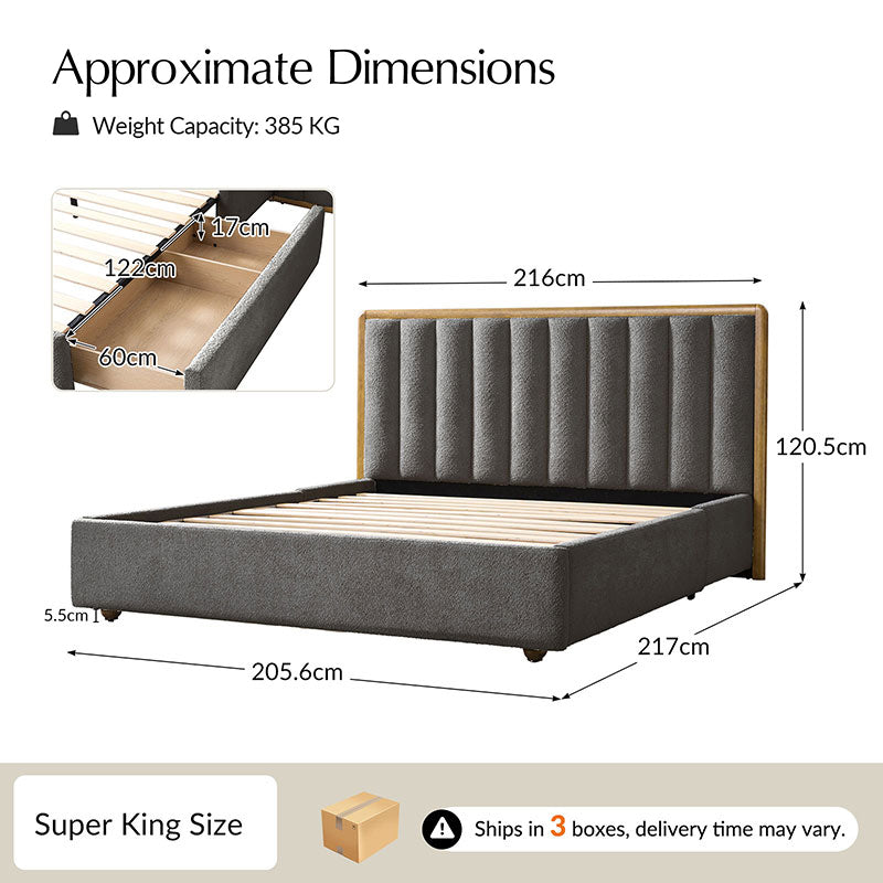 Modory Moro Upholstered Bed Frame with Modular Headboard & Side Storage