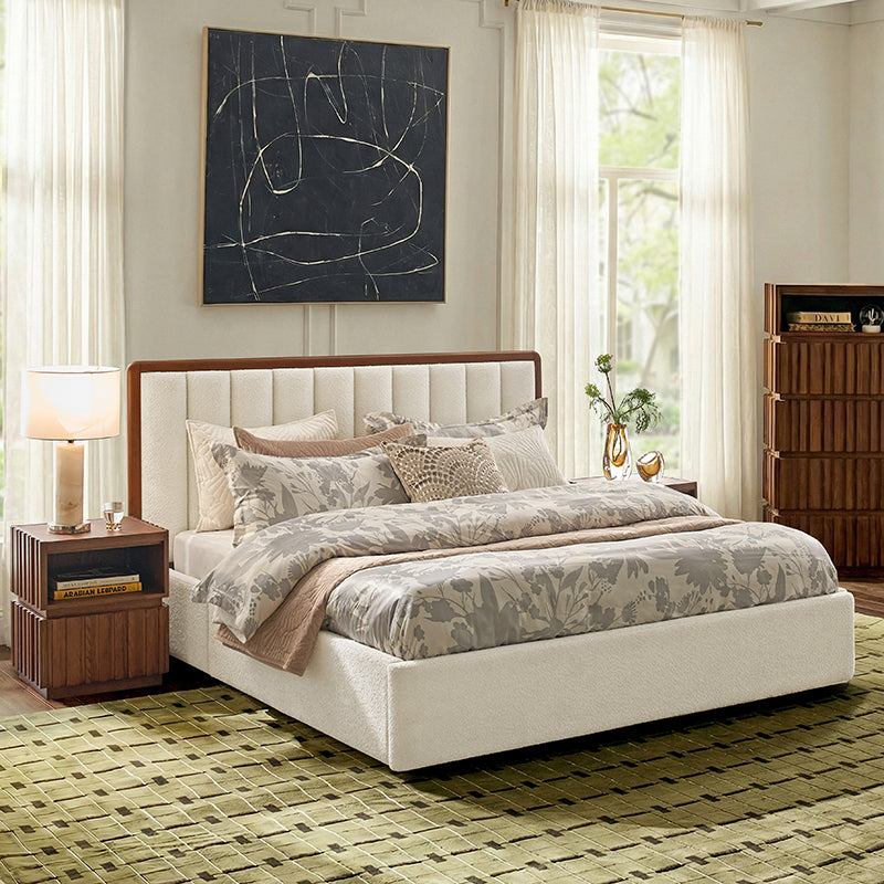 Modory Upholstered Bed Frame with Modular Headboard & Side Storage