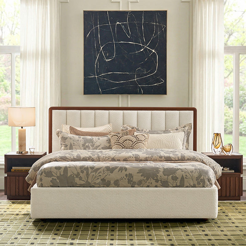 Modory Upholstered Bed Frame with Modular Headboard & Side Storage