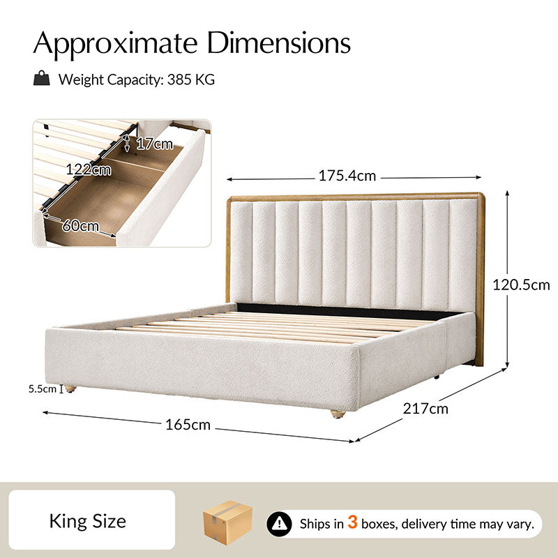 Modory Moro Upholstered Bed Frame with Modular Headboard & Side Storage