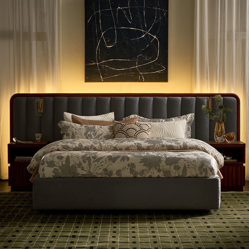 Modory Upholstered Bed Frame with Modular Headboard & Side Storage