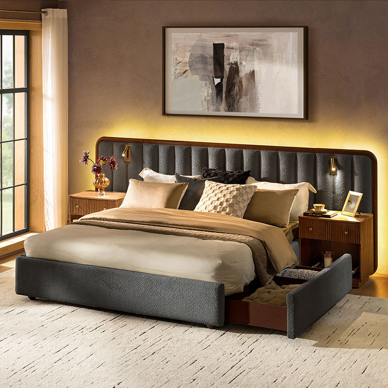 Modory Moro Upholstered Bed Frame with Modular Headboard & Side Storage
