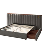 Modory Upholstered Bed Frame with Modular Headboard & Side Storage