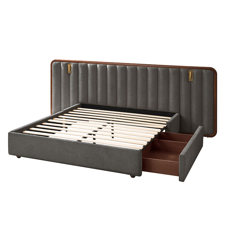 Modory Upholstered Bed Frame with Modular Headboard & Side Storage