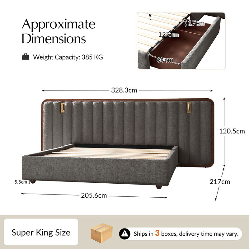 Modory Upholstered Bed Frame with Modular Headboard & Side Storage