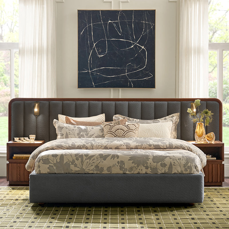 Modory Upholstered Bed Frame with Modular Headboard & Side Storage