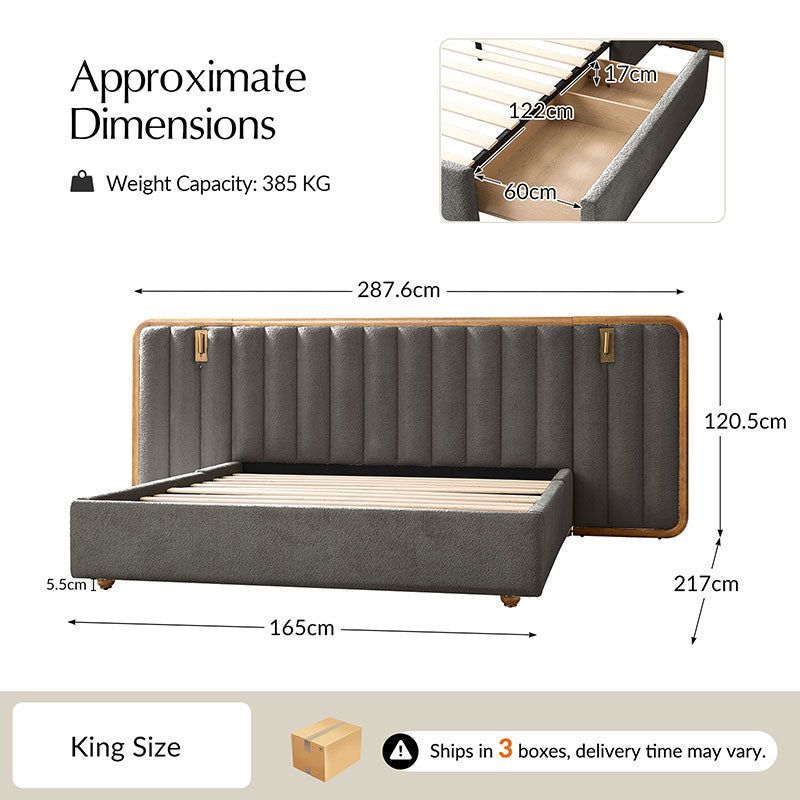 Modory Moro Upholstered Bed Frame with Modular Headboard & Side Storage