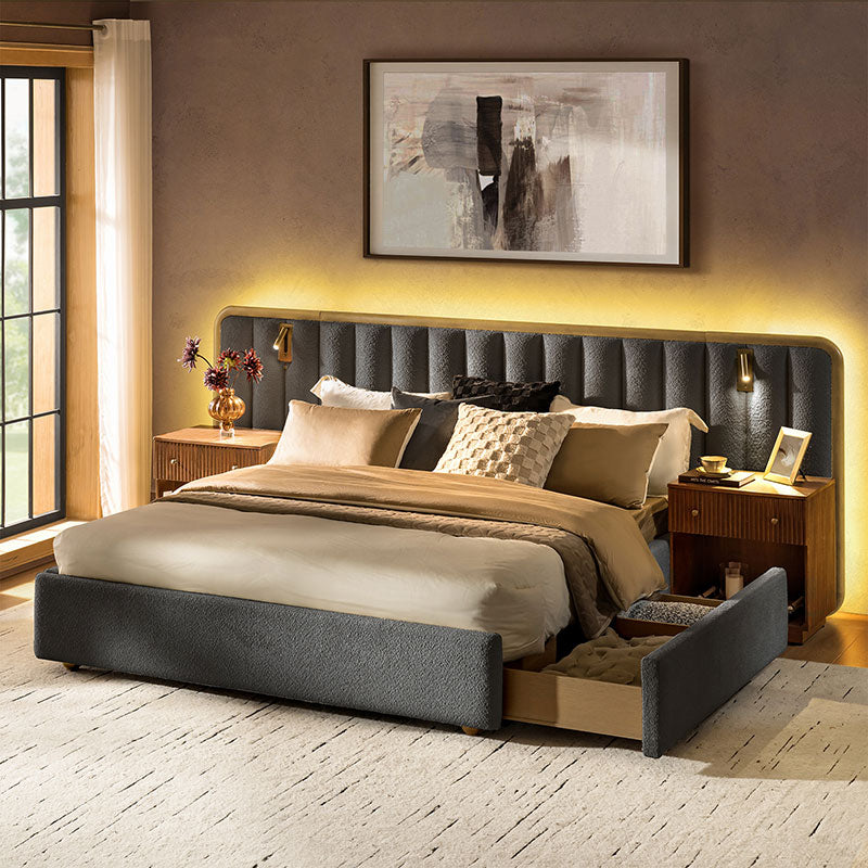 Modory Moro Upholstered Bed Frame with Modular Headboard & Side Storage