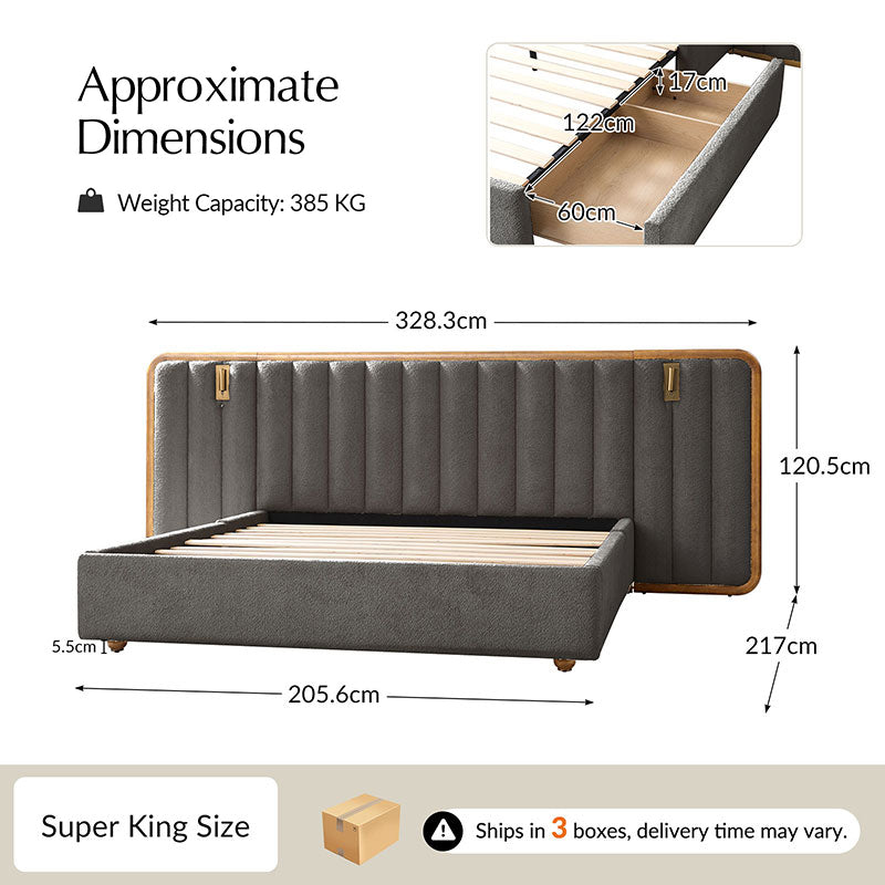 Modory Moro Upholstered Bed Frame with Modular Headboard & Side Storage