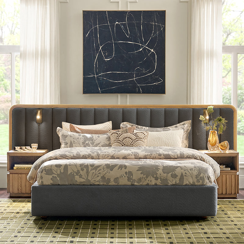 Modory Upholstered Bed Frame with Modular Headboard & Side Storage