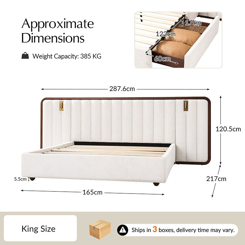 Modory Moro Upholstered Bed Frame with Modular Headboard & Side Storage