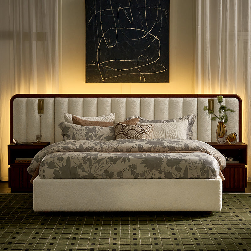 Modory Upholstered Bed Frame with Modular Headboard & Side Storage